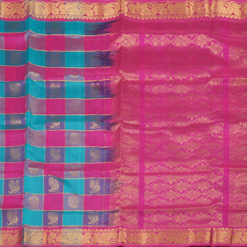 Hayagrivas Handloom Pure Silk Cotton Saree in Multi colour checks with Pink KBE401E14-5