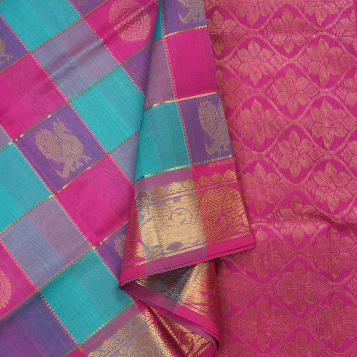 Hayagrivas Handloom Pure Silk Cotton Saree in Multi colour checks with Pink KBE401E14-5