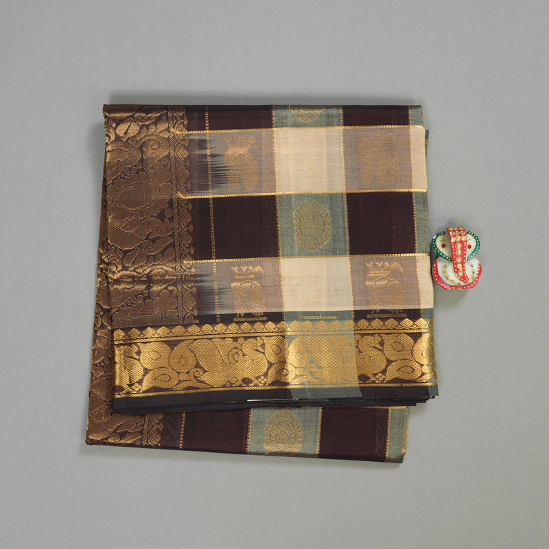 Hayagrivas Handloom Pure Silk Cotton Saree in Sandal with Brown Checks KBE401E14-6