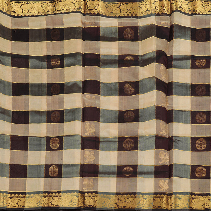 Hayagrivas Handloom Pure Silk Cotton Saree in Sandal with Brown Checks KBE401E14-6