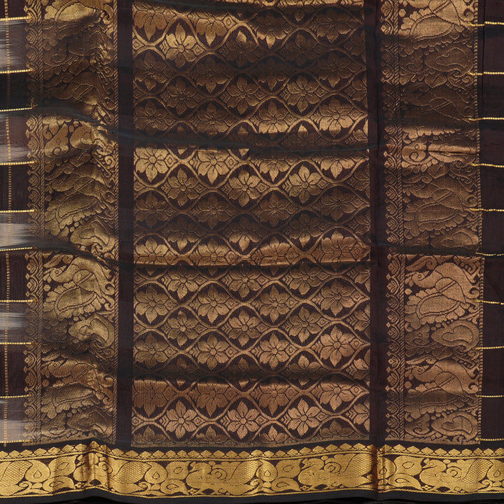 Hayagrivas Handloom Pure Silk Cotton Saree in Sandal with Brown Checks KBE401E14-6