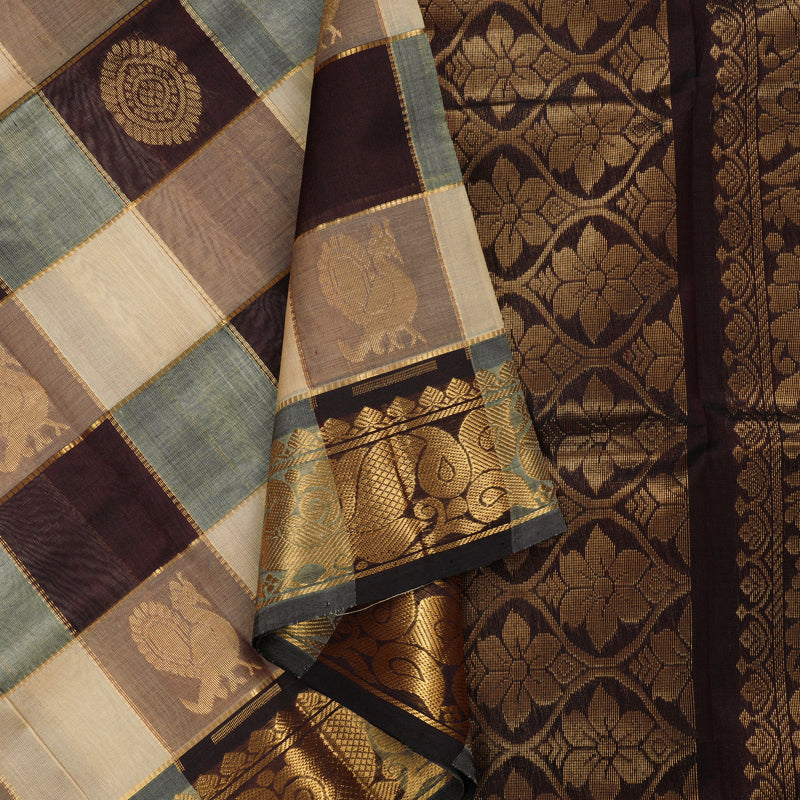 Hayagrivas Handloom Pure Silk Cotton Saree in Sandal with Brown Checks KBE401E14-6