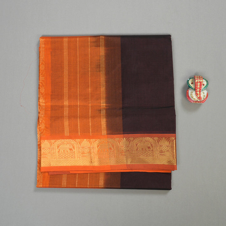 Hayagrivas Handloom Pure Silk Cotton Saree in Striking Dark Brown KBE401E2-29