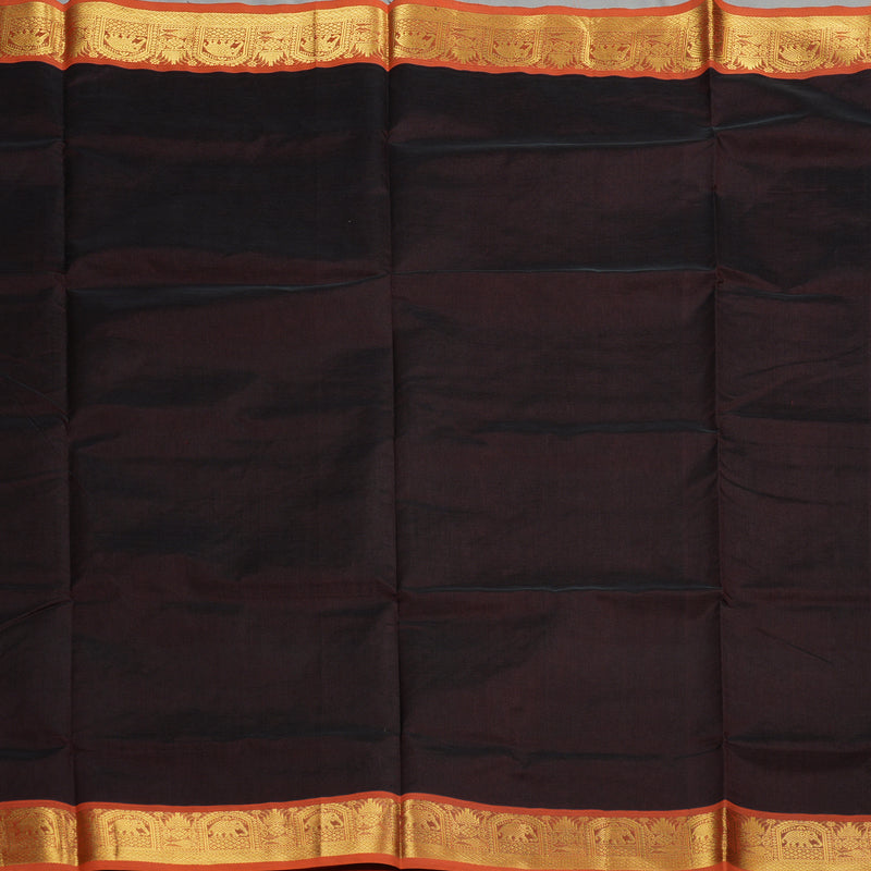 Hayagrivas Handloom Pure Silk Cotton Saree in Striking Dark Brown KBE401E2-29