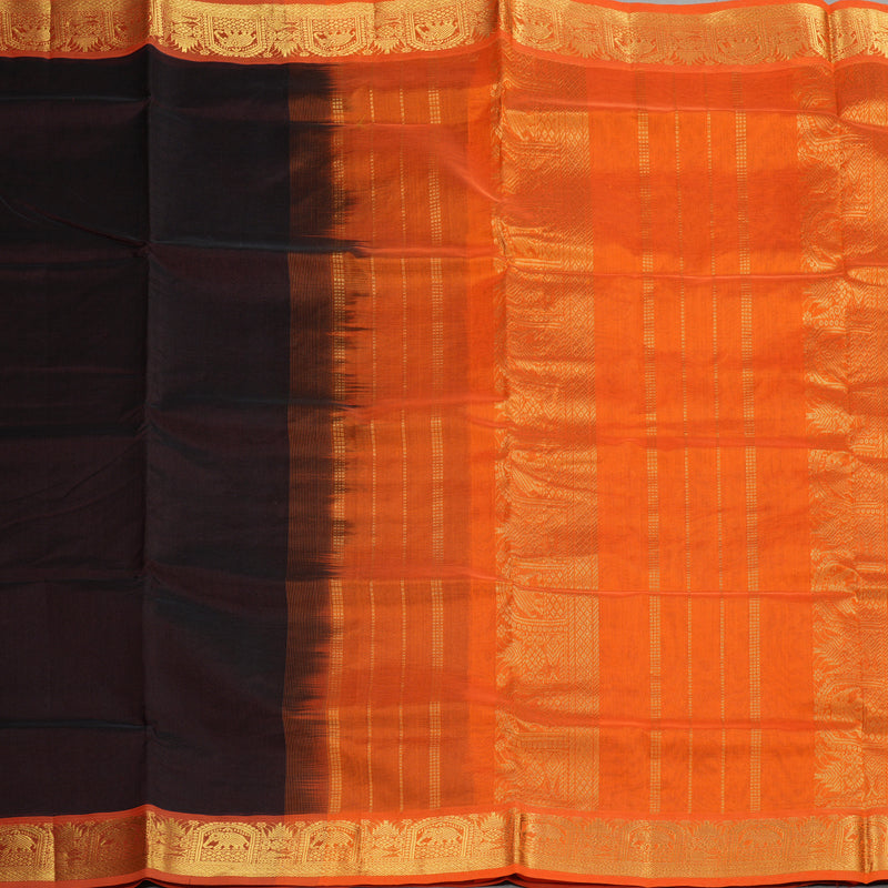 Hayagrivas Handloom Pure Silk Cotton Saree in Striking Dark Brown KBE401E2-29