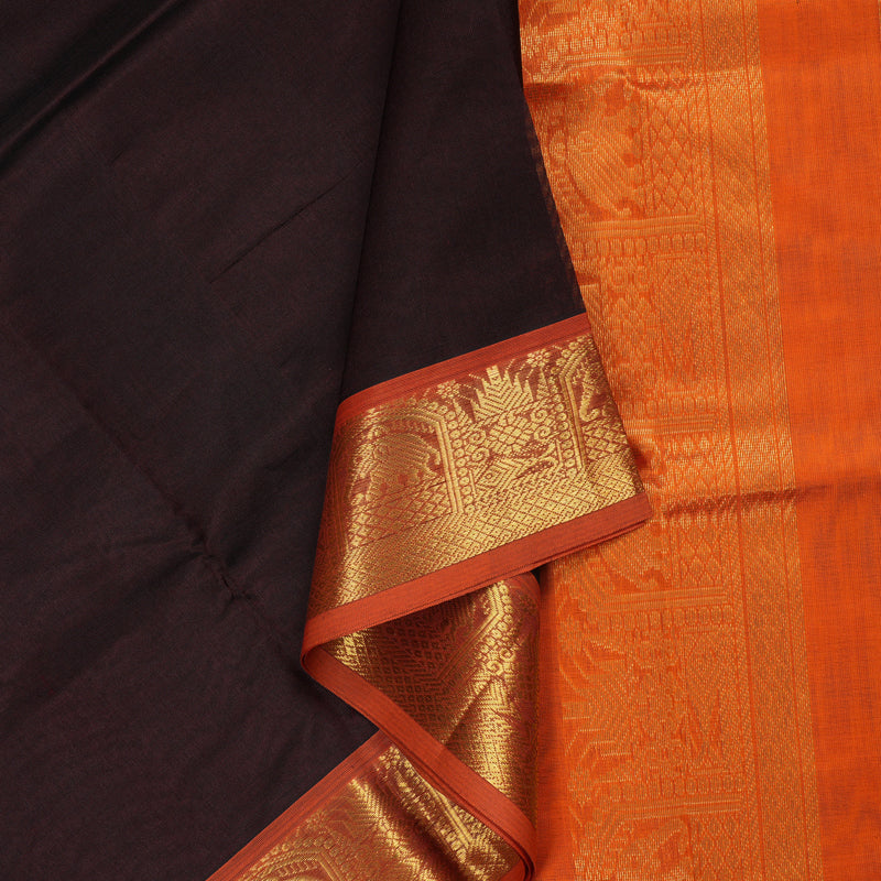 Hayagrivas Handloom Pure Silk Cotton Saree in Striking Dark Brown KBE401E2-29