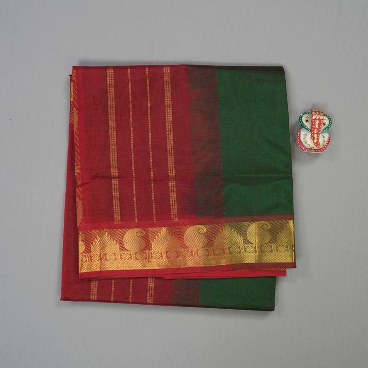 Hayagrivas Handloom Pure  Silk Cotton Saree in rich Bottle green with Red KBE401E2-32