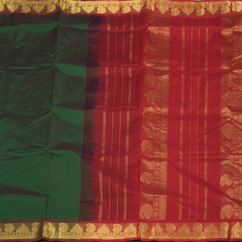Hayagrivas Handloom Pure  Silk Cotton Saree in rich Bottle green with Red KBE401E2-32