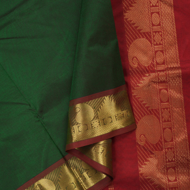 Hayagrivas Handloom Pure  Silk Cotton Saree in rich Bottle green with Red KBE401E2-32