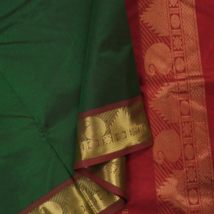 Hayagrivas Handloom Pure  Silk Cotton Saree in rich Bottle green with Red KBE401E2-32