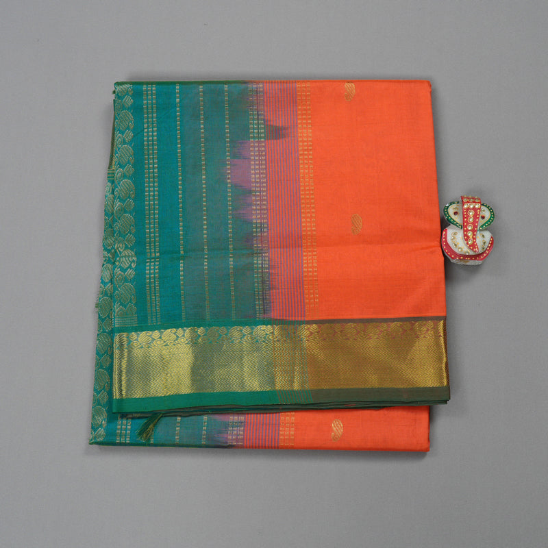 Hayagrivas Handloom Pure Silk Cotton Saree in Cheerful Peach Orange KBE401E3-11