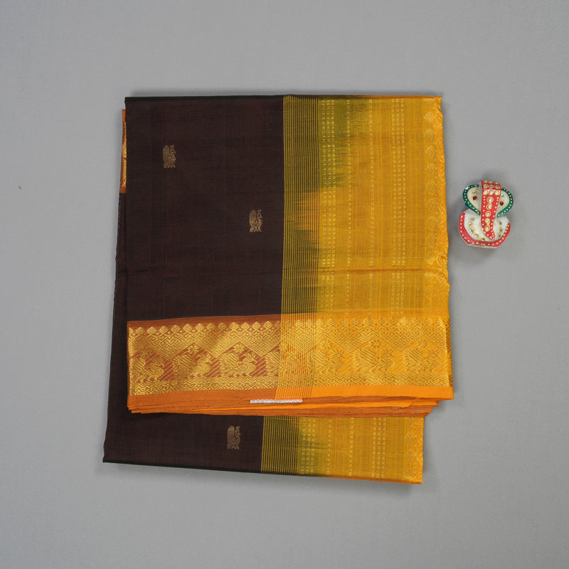 Hayagrivas Handloom Pure Silk Cotton Saree in Wine purple with Mango yellow  KBE401E3-28