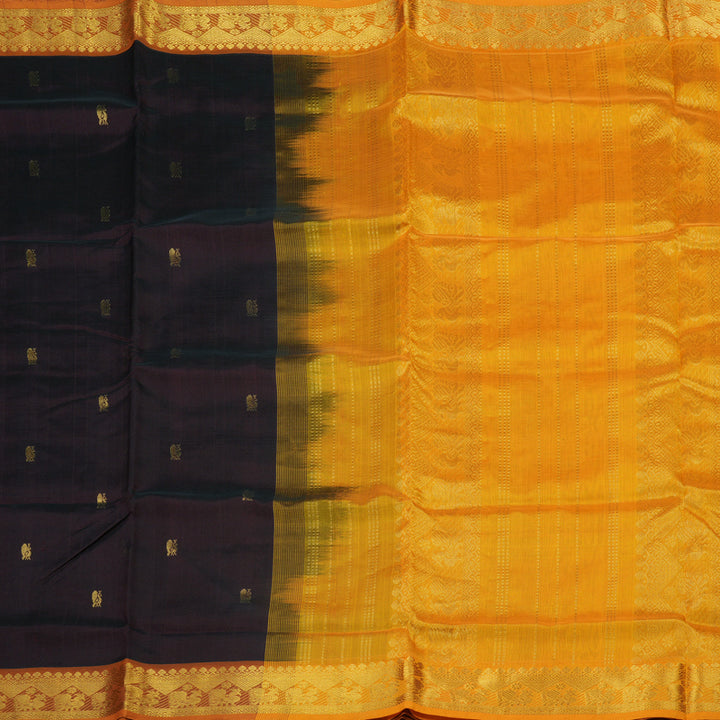 Hayagrivas Handloom Pure Silk Cotton Saree in Wine purple with Mango yellow  KBE401E3-28