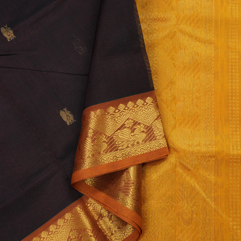 Hayagrivas Handloom Pure Silk Cotton Saree in Wine purple with Mango yellow  KBE401E3-28