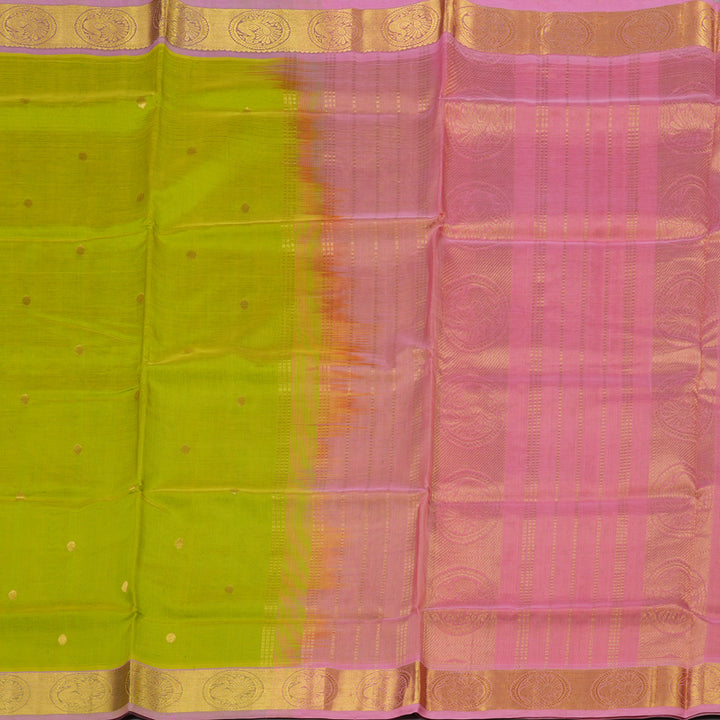 Hayagrivas Handloom Pure Silk Cotton Saree in Refreshing Lemon Green KBE401E3-32