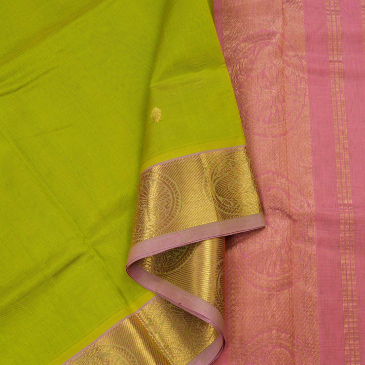 Hayagrivas Handloom Pure Silk Cotton Saree in Refreshing Lemon Green KBE401E3-32