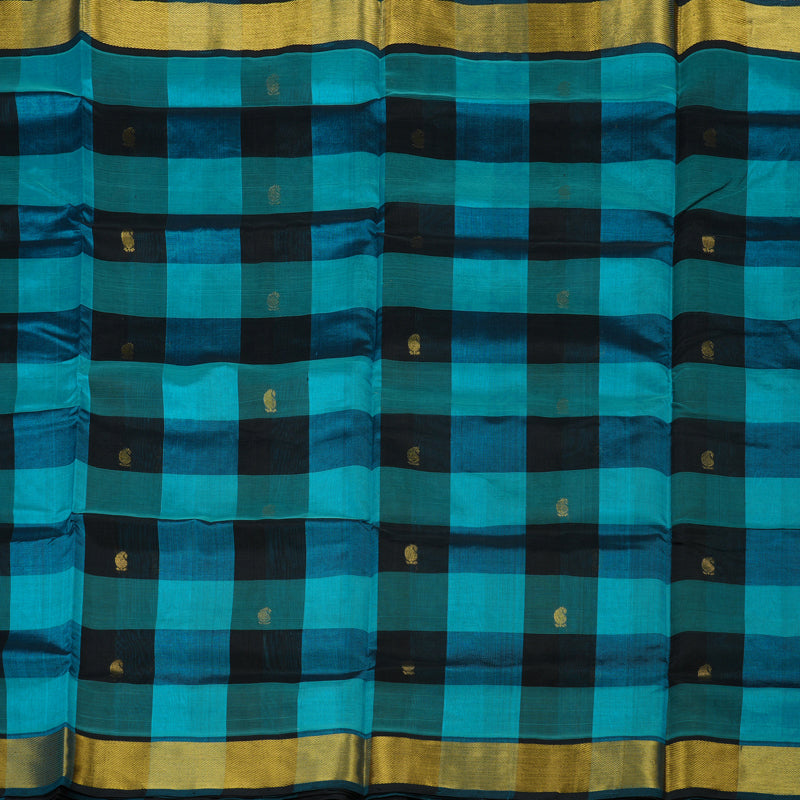 Hayagrivas Handloom Pure Silk Cotton Saree in Sophisticated Sky Blue With Black Checks KBE401E5-10