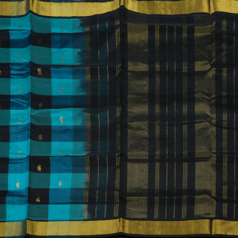 Hayagrivas Handloom Pure Silk Cotton Saree in Sophisticated Sky Blue With Black Checks KBE401E5-10