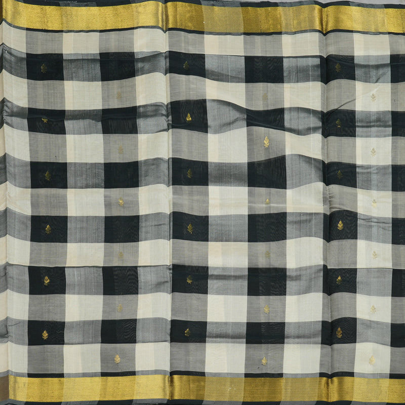 Hayagrivas Handloom kanjivaram silk cotton saree in black and white checks KBE401E5-18