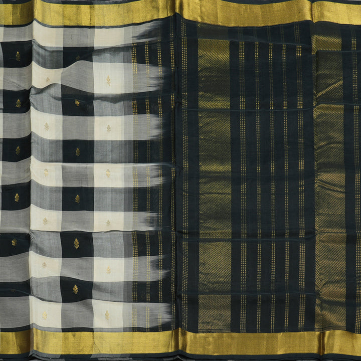 Hayagrivas Handloom kanjivaram silk cotton saree in black and white checks KBE401E5-18