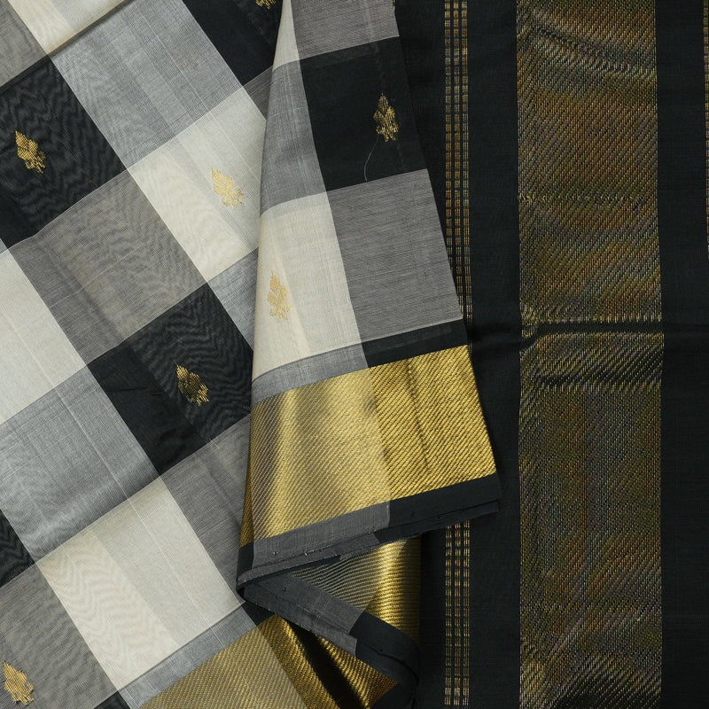 Hayagrivas Handloom kanjivaram silk cotton saree in black and white checks KBE401E5-18