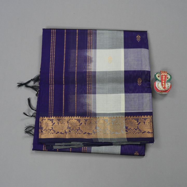 Hayagrivas Handloom Pure Silk Cotton Saree in Classic White with Blue Checks KBE401E5-6