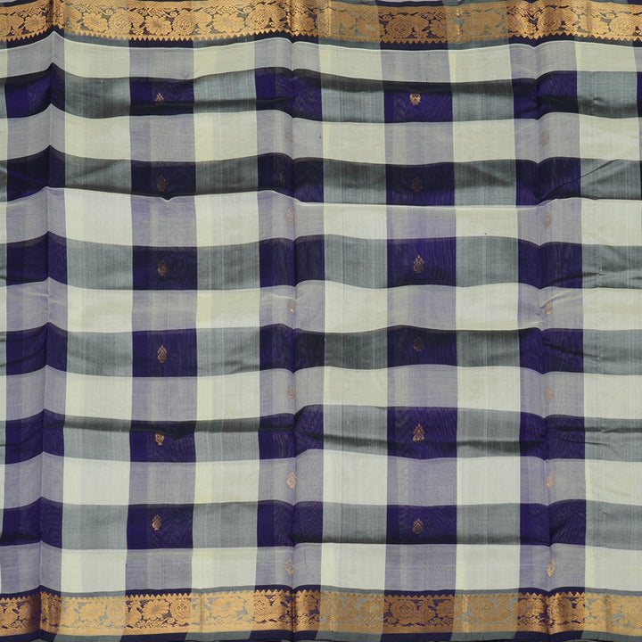 Hayagrivas Handloom Pure Silk Cotton Saree in Classic White with Blue Checks KBE401E5-6