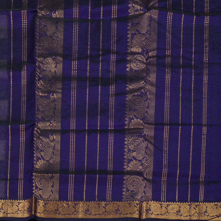 Hayagrivas Handloom Pure Silk Cotton Saree in Classic White with Blue Checks KBE401E5-6