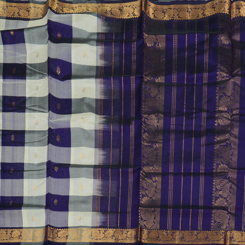 Hayagrivas Handloom Pure Silk Cotton Saree in Classic White with Blue Checks KBE401E5-6