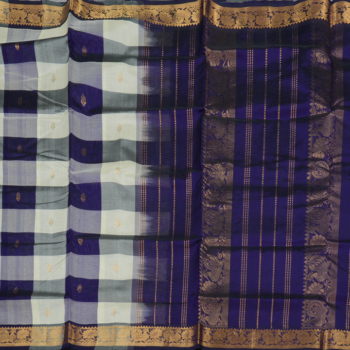 Hayagrivas Handloom Pure Silk Cotton Saree in Classic White with Blue Checks KBE401E5-6
