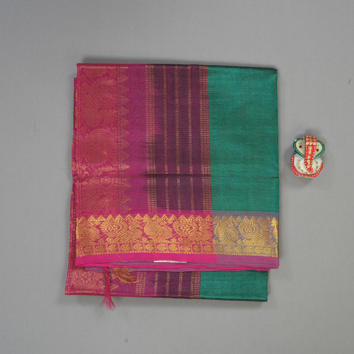 Hayagrivas Handloom Pure Silk Cotton Saree in Lustrous Teal Green KBE401E6-5