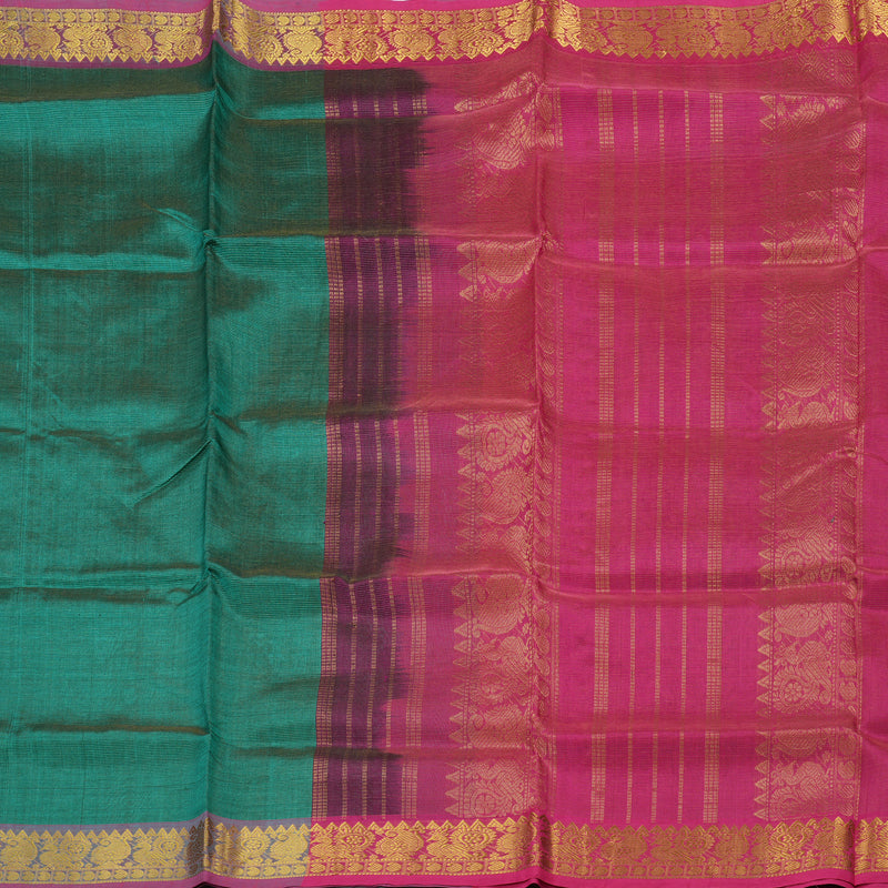 Hayagrivas Handloom Pure Silk Cotton Saree in Lustrous Teal Green KBE401E6-5