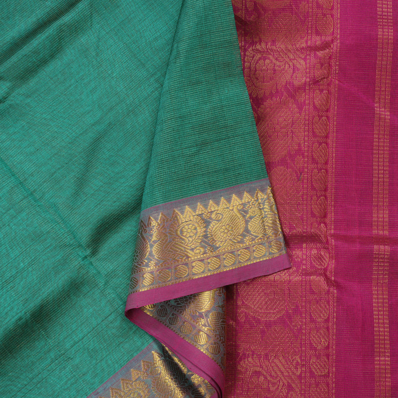 Hayagrivas Handloom Pure Silk Cotton Saree in Lustrous Teal Green KBE401E6-5