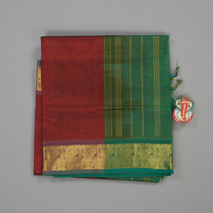 Hayagrivas Pure Silk Cotton Saree in Regal Deep Red with Dark green KBE401E6-6