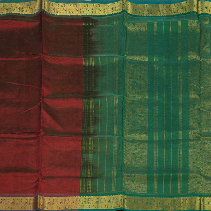 Hayagrivas Pure Silk Cotton Saree in Regal Deep Red with Dark green KBE401E6-6
