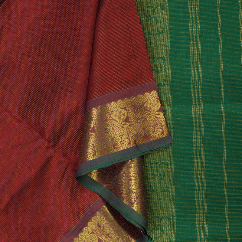 Hayagrivas Pure Silk Cotton Saree in Regal Deep Red with Dark green KBE401E6-6
