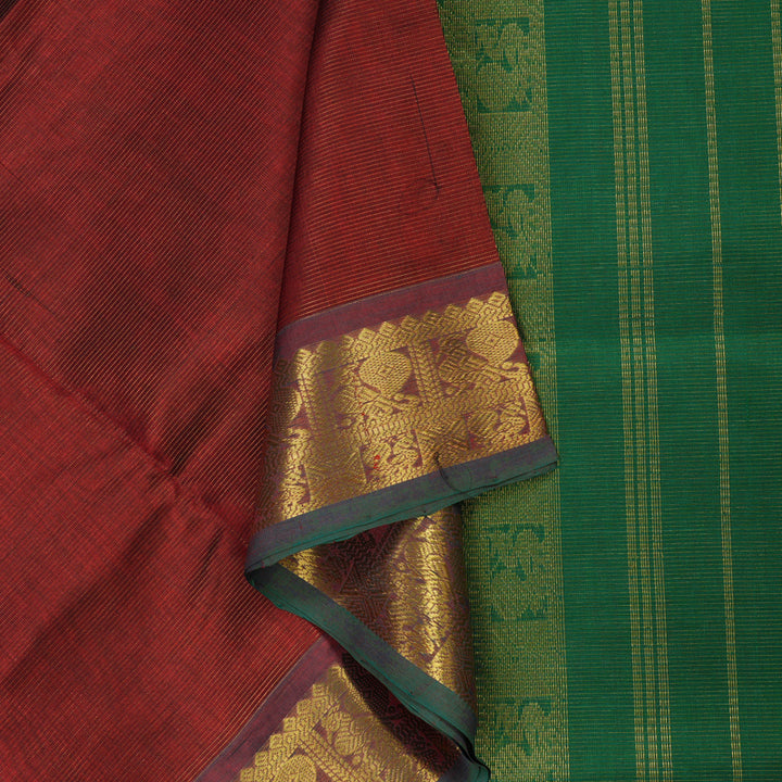 Hayagrivas Pure Silk Cotton Saree in Regal Deep Red with Dark green KBE401E6-6