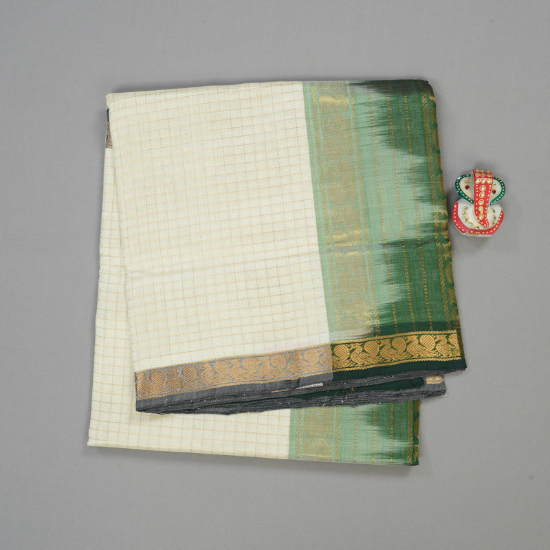Hayagrivas Handloom Pure Silk Cotton Saree in Whimsical Half White KBE401E8-3