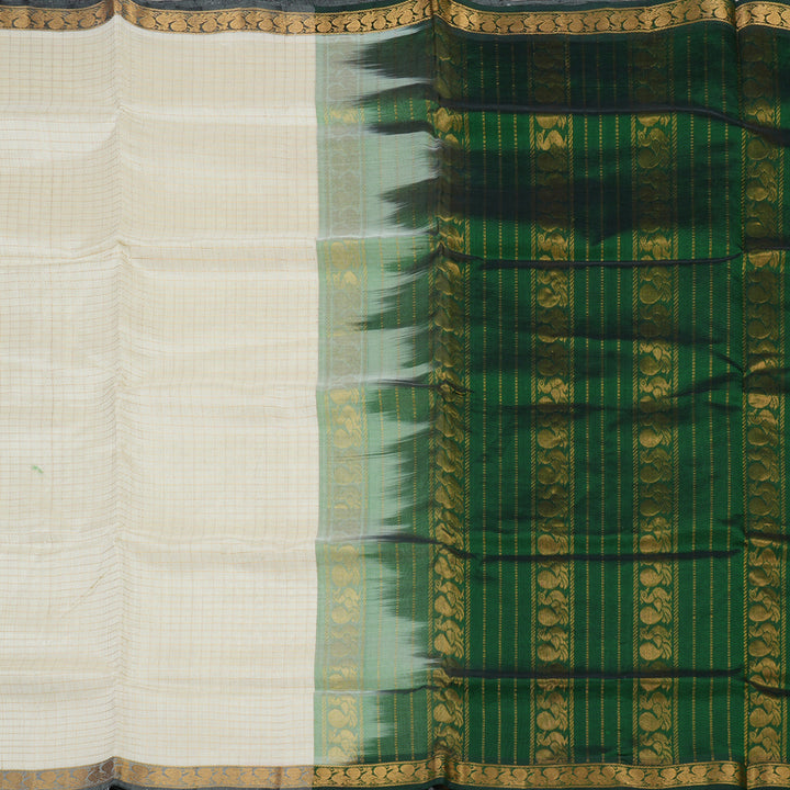 Hayagrivas Handloom Pure Silk Cotton Saree in Whimsical Half White KBE401E8-3