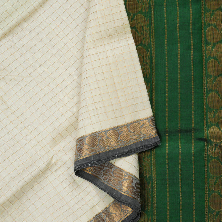 Hayagrivas Handloom Pure Silk Cotton Saree in Whimsical Half White KBE401E8-3