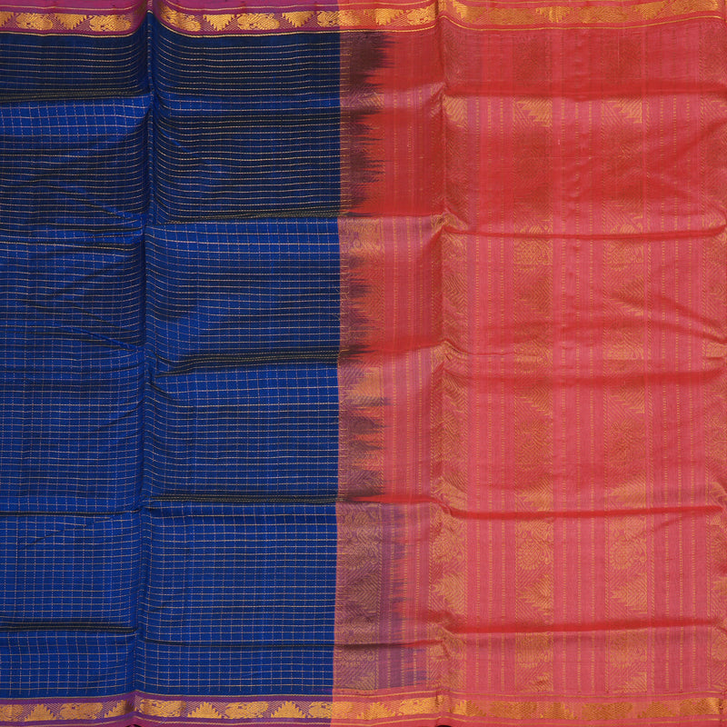 Hayagrivas Handloom Pure Silk Cotton saree in captivating Blue with Peach Pink KBE401E8-8