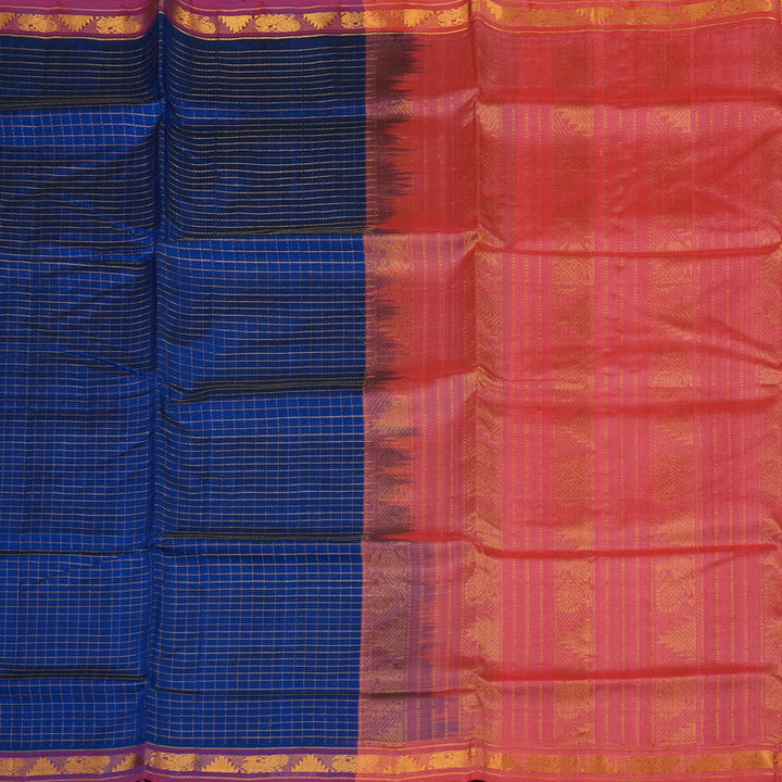Hayagrivas Handloom Pure Silk Cotton saree in captivating Blue with Peach Pink KBE401E8-8
