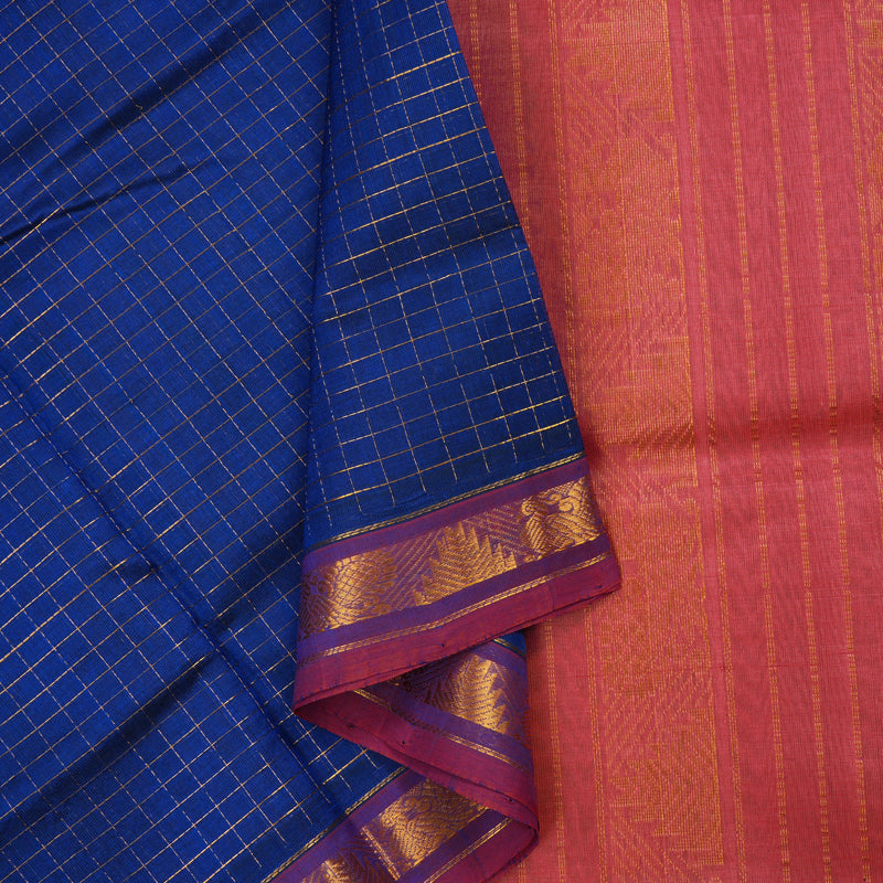 Hayagrivas Handloom Pure Silk Cotton saree in captivating Blue with Peach Pink KBE401E8-8
