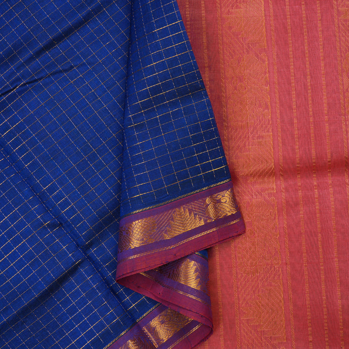 Hayagrivas Handloom Pure Silk Cotton saree in captivating Blue with Peach Pink KBE401E8-8