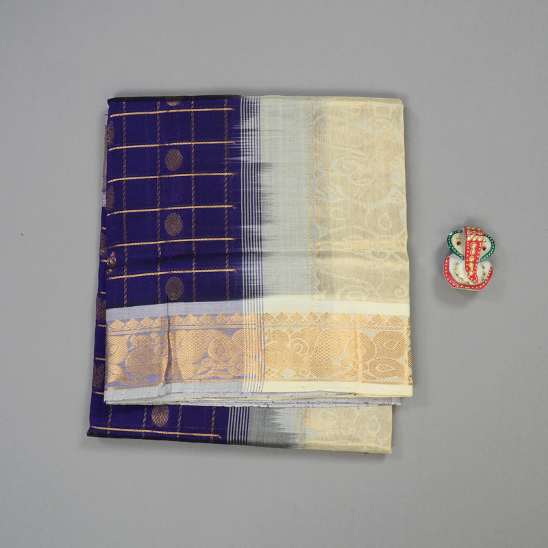 Hayagrivas Handloom Pure Silk Cotton Saree in Purplish Blue with Half white Jari Checks KBE401E9-6