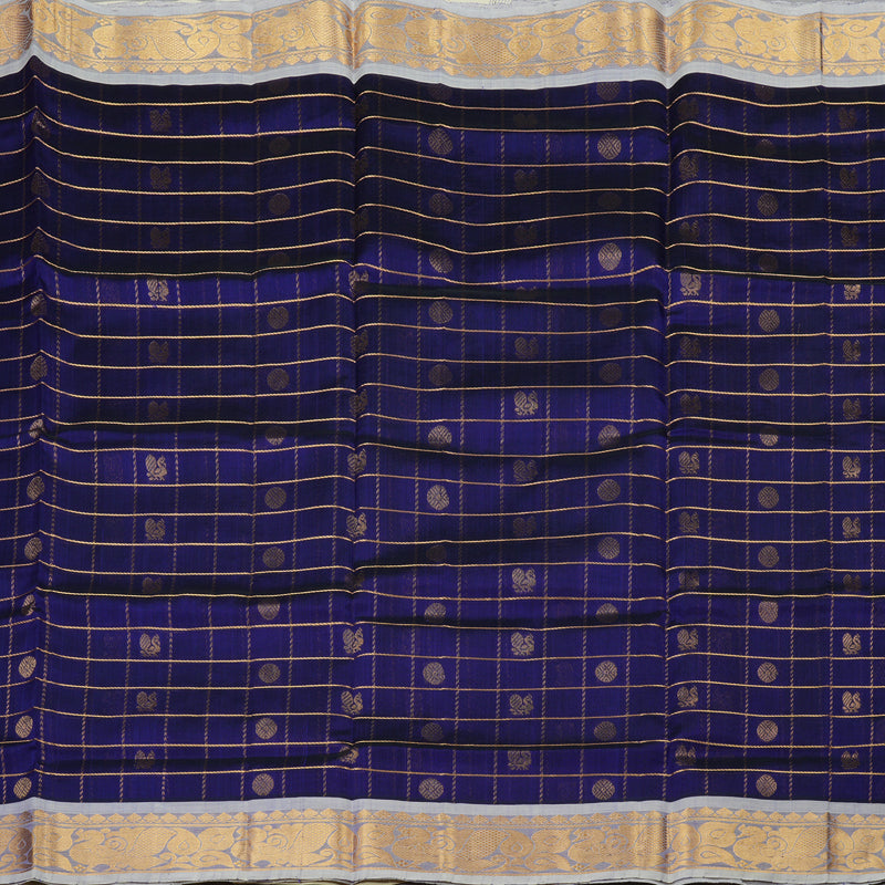 Hayagrivas Handloom Pure Silk Cotton Saree in Purplish Blue with Half white Jari Checks KBE401E9-6