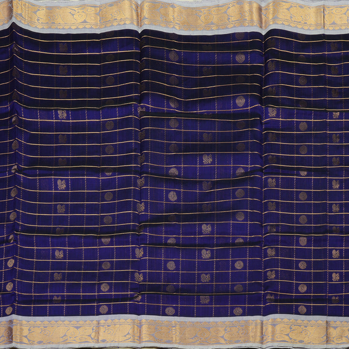 Hayagrivas Handloom Pure Silk Cotton Saree in Purplish Blue with Half white Jari Checks KBE401E9-6