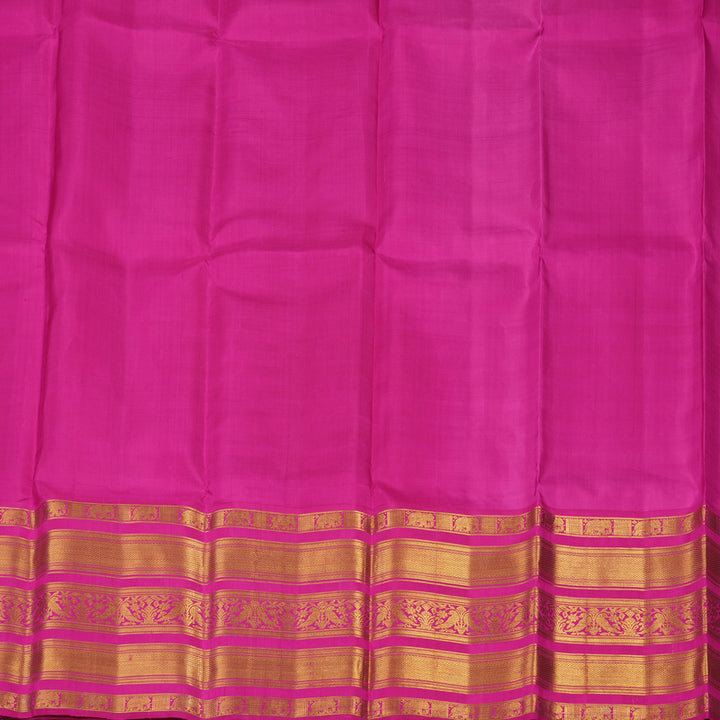 Hayagrivas Handloom Golden Yellow Kanjivaram Pattu Pavadai with Rani Pink Border KBE408E13-1