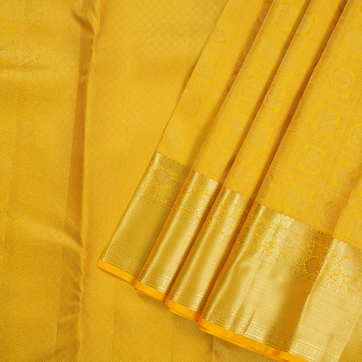 Hayagrivas Handloom Kanjivaram silk saree in Vibrant yellow KBE409E11-1