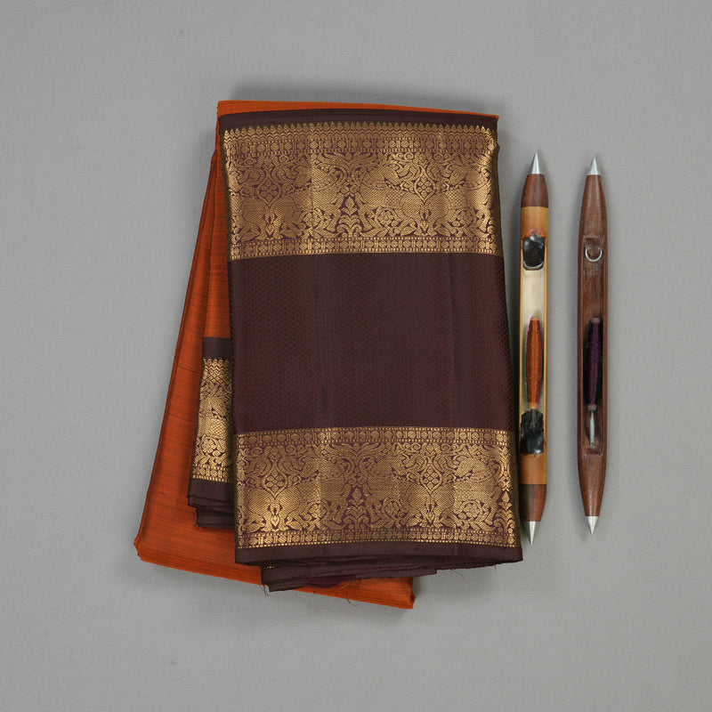 Hayagrivas Handloom Pure Kanjivaram Silk Saree in Stunning Rust Orange KBE409E12-1